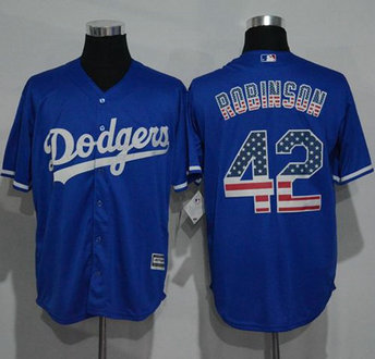 Men's Dodgers #42 Jackie Robinson Blue USA Flag Fashion Stitched MLB Jersey