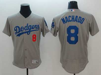 Men's Dodgers #8 Manny Machado Gray Flexbase Jersey