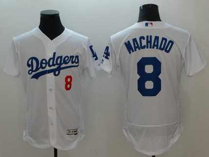 Men's Dodgers #8 Manny Machado White Flexbase Jersey