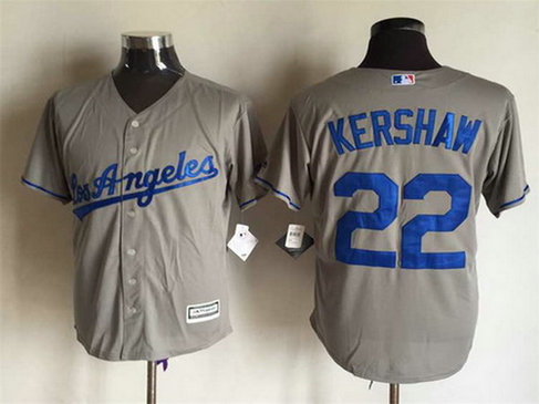 Men's Los Angeles Dodgers #22 Clayton Kershaw Away Gray  MLB Cool Base Jersey