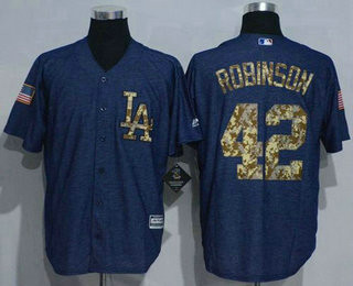 Men's Los Angeles Dodgers #42 Jackie Robinson Denim Blue Salute To Service Stitched MLB Jersey