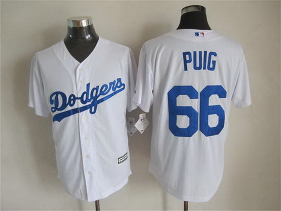 Men's Los Angeles Dodgers #66 Yasiel Puig Home White MLB Cool Base Jersey