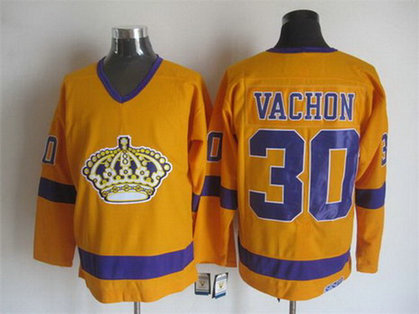 Men's Los Angeles Kings #30 Rogie Vachon 1970-71 Yellow CCM Vintage Throwback Jersey