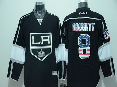Men's Los Angeles Kings #8 Drew Doughty Black USA Flag Hockey Jersey