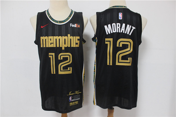 Men's Memphis Grizzlies #12 Ja Morant Black Nike 2021 NEW Swingman City Edition Jersey With The Sponsor Logo Men's Memphis Grizzlies #12 Ja Morant Black Nike 2021 NEW Swingman City Edition Jersey With The Sponsor Logo