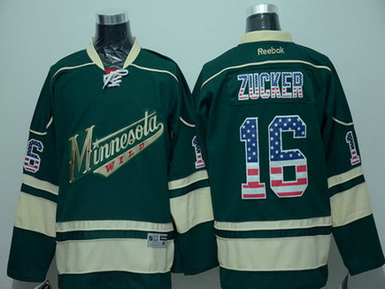 Men's Minnesota Wild #16 Jason Zucker Green USA Flag Hockey Jersey