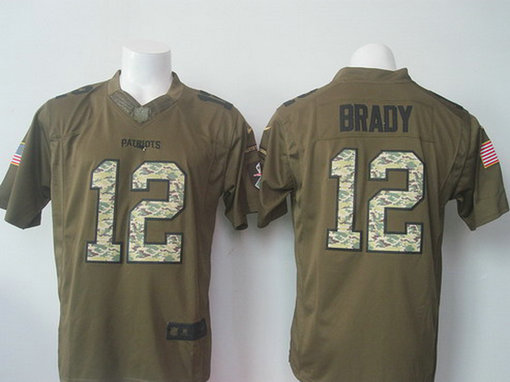 Men's New England Patriots #12 Tom Brady Green Salute to Service 2015 NFL Nike Limited Jersey