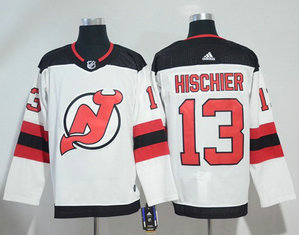 Men's New Jersey Devils #13 Nico Hischier White Road Authentic Adidas Stitched NHL Jersey