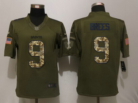 Men's New Orleans Saints #9 Drew Brees Green Salute to Service 2015 NFL Nike Limited Jersey