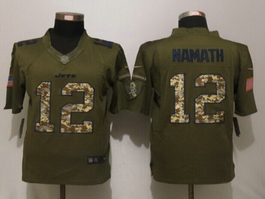 Men's New York Jets #12 Joe Namath Platinum Green Salute to Service 2015 NFL Nike Limited Jersey