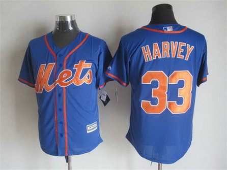 Men's New York Mets #33 Matt Harvey Alternate Blue With Orange 2015 MLB Cool Base Jersey