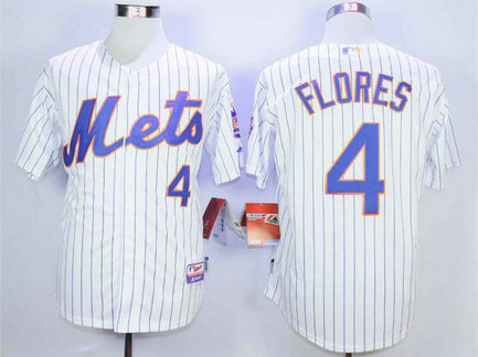 Men's New York Mets #4 Wilmer Flores White Cool Base Jersey