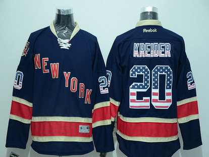 Men's New York Rangers #20 Chris Kreider Reebok Navy Blue Third USA Flag Hockey Jersey