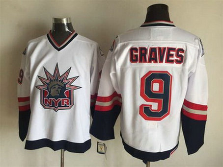 Men's New York Rangers #9 Adam Graves 1996-97 White CCM Vintage Throwback Jersey