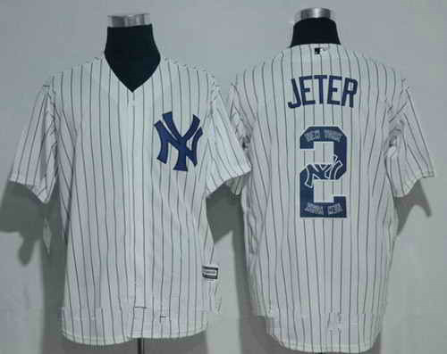 Men's New York Yankees #2 Derek Jeter Retired White Team Logo Ornamented MLB Majestic Cool Base Stitched Jersey