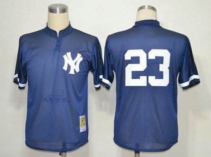 Men's New York Yankees #23 Don Mattingly 1995 Mesh BP Navy Blue Throwback Jersey