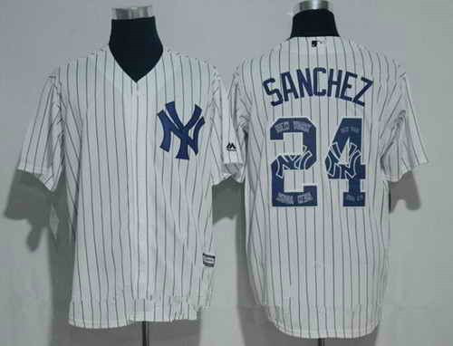 Men's New York Yankees #24 Gary Sanchez Retired White Team Logo Ornamented MLB Majestic Cool Base Stitched Jersey