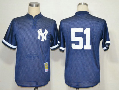 Men's New York Yankees #51 Bernie Williams 1995 Mesh BP Navy Blue Throwback Jersey
