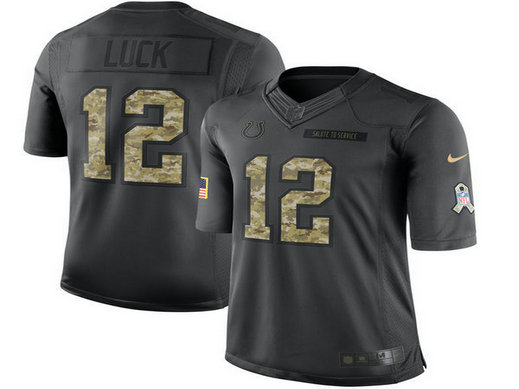 Men's Nike Colts 12 Andrew Luck Anthracite Salute To Service Black Limited Jersey