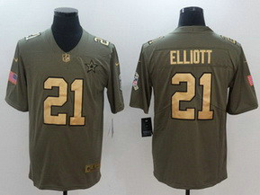 Men's Nike Cowboys 21 Ezekiel Elliott Olive Gold Salute To Service Limited Jersey