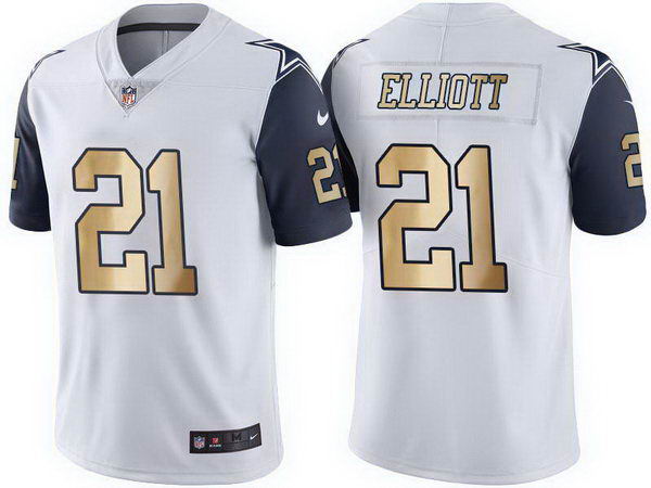 Men's Nike Cowboys 21 Ezekiel Elliott White Gold Lettering Limited Jersey