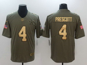 Men's Nike Cowboys 4 Dak Prescott Olive Gold Salute To Service Limited Jersey
