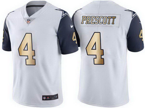 Men's Nike Cowboys 4 Dak Prescott White Gold Lettering Limited Jersey