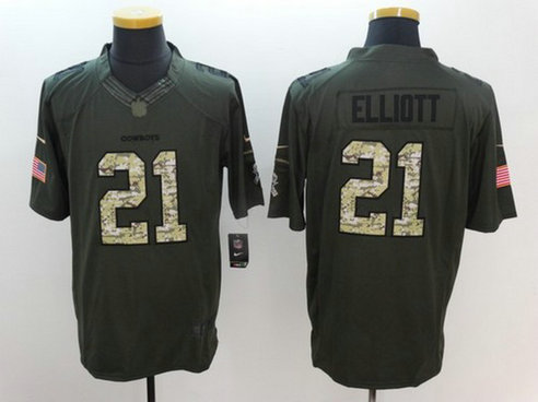Men's Nike Dallas Cowboys #21 Ezekiel Elliott Green Salute To Service Limited Jersey