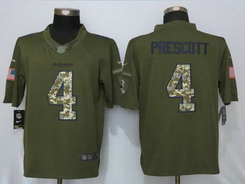 Men's Nike Dallas Cowboys #4 Dak Prescott Green Salute To Service Limited Jersey