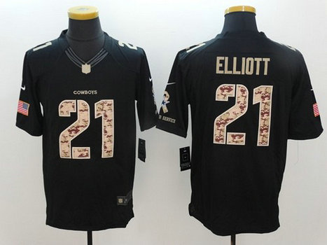 Men's Nike Dallas Cowboys 21 Ezekiel Elliott Black Salute To Service Black Jersey