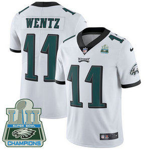 Men's Nike Eagles #11 Carson Wentz White Super Bowl LII Champions Stitched NFL Vapor Untouchable Limited Jersey