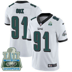 Men's Nike Eagles #91 Fletcher Cox White Super Bowl LII Champions Stitched NFL Vapor Untouchable Limited Jersey