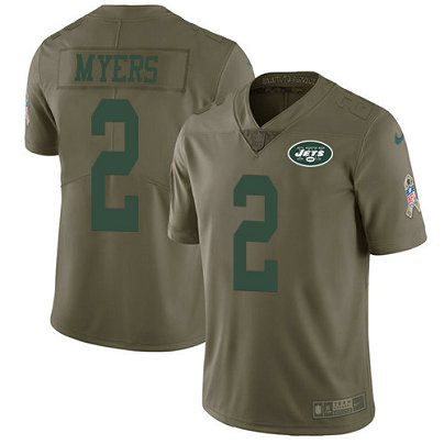 Men's Nike Jets #2 Jason Myers Olive Stitched NFL Limited 2017 Salute To Service Jersey