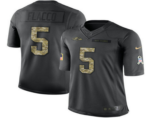 Men's Nike Ravens 5 Joe Flacco Anthracite Salute To Service Black Limited Jersey