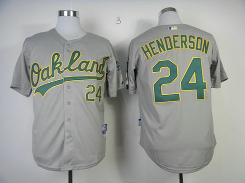 Men's Oakland Athletics #24 Rickey Henderson Away Gray MLB Cool Base Jersey