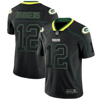 Men's Packers #12 Aaron Rodgers Lights Out Black Nike Stitched NFL Limited Rush Jersey