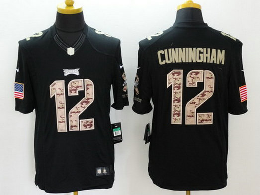 Men's Philadelphia Eagles #12 Randall Cunningham Black Salute to Service Retired Player NFL Nike Limited Jersey