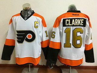 Men's Philadelphia Flyers #16 Bobby Clarke White 50th Gold Stitched NHL Jersey