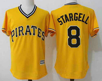 Men's Pittsburgh Pirates #8 Willie Stargell Retired Yellow MLB Majestic Cool Base Stitched Jersey