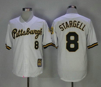 Men's Pittsburgh Pirates #8 Willie Stargell White Button 1987 Throwback Stitched Jersey