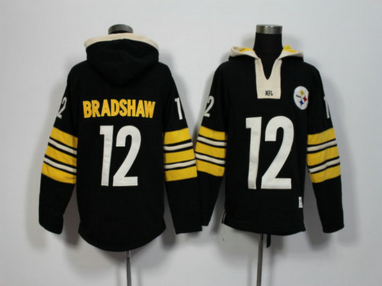 Men's Pittsburgh Steelers #12 Terry Bradshaw Black Retired Player 2015 NFL Hoodie