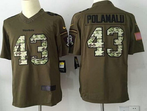 Men's Pittsburgh Steelers #43 Troy Polamalu Retired Player Green Salute to Service 2015 NFL Nike Limited Jersey