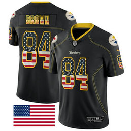 Men's Pittsburgh Steelers #84 Antonio Brown Black Nike Stitched NFL Limited Rush USA Flag Jersey