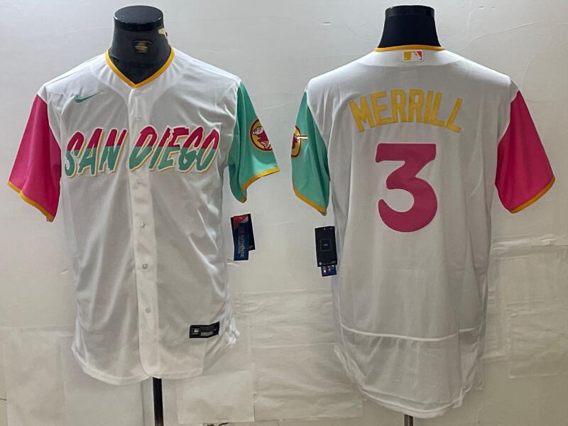 Men's San Diego Padres #3 Jackson Merrill Nike White city connect Jersey