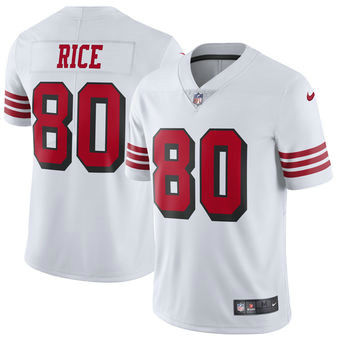 Men's San Francisco 49ers #80 Jerry Rice Nike White Color Rush Vapor Untouchable Limited Retired Player Jersey