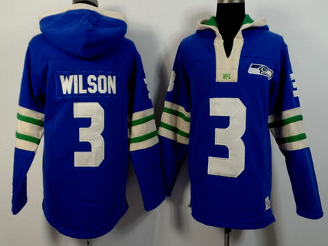 Men's Seattle Seahawks #3 Russell Wilson Light Blue 2015 NFL Hoodie