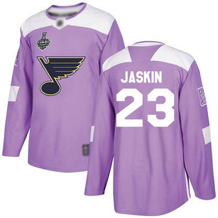 Men's St. Louis Blues #23 Dmitrij Jaskin 2019 Stanley Cup Final Purple Authentic Fights Cancer Bound Stitched Hockey Jersey