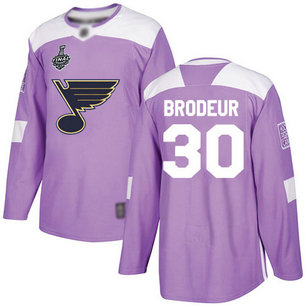 Men's St. Louis Blues #30 Martin Brodeur 2019 Stanley Cup Final Purple Authentic Fights Cancer Bound Stitched Hockey Jersey