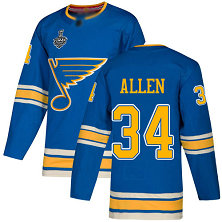 Men's St. Louis Blues #34 Jake Allen 2019 Stanley Cup Final Blue Alternate Authentic Bound Stitched Hockey Jersey