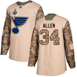 Men's St. Louis Blues #34 Jake Allen 2019 Stanley Cup Final Camo Authentic 2017 Veterans Day Bound Stitched Hockey Jersey